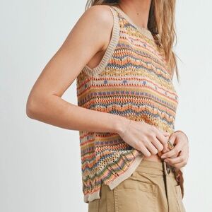BUTTER MELON Geo Pattern Sleeveless Sweater Top eyelet crochet size medium